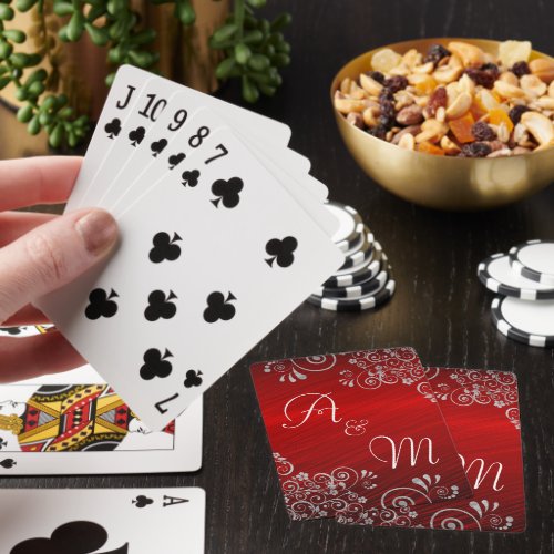 Monogrammed Ruby Red Wedding Favor  Playing Cards