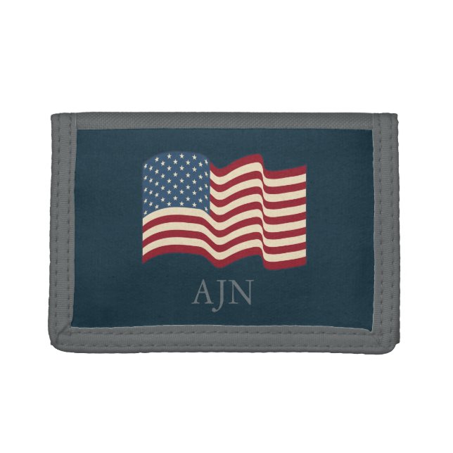 Monogrammed Rustic American Flag Wallet (Front)