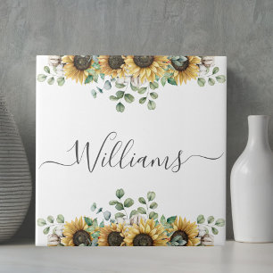Monogrammed Rustic Autumn Sunflower Ceramic Tile