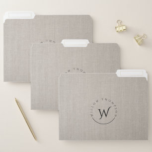 Monogrammed Rustic Beige Linen Elegant Script File Folder