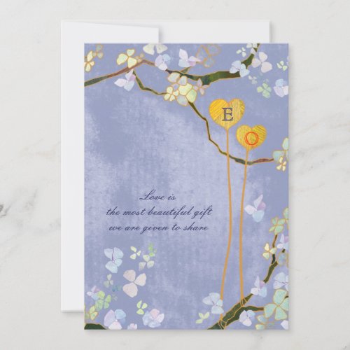Modern Monogram Blue Floral Wedding (Creamy Back) Announcement