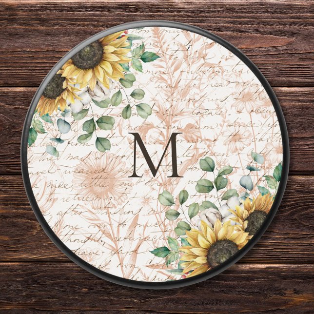 Monogrammed Rustic Botanical Sunflower Eucalyptus Mini Candle Favors (Close up)