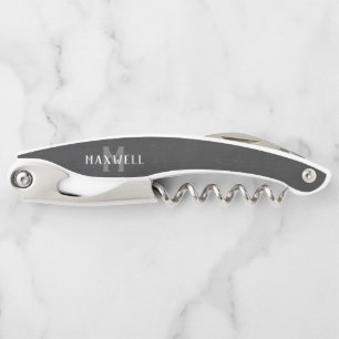 Monogrammed Rustic Chalkboard Groomsman Name Waiter's Corkscrew