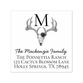 Monogrammed Rustic Floral Deer Skull Antlers