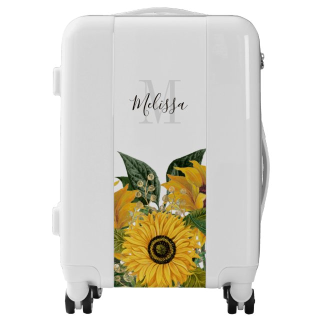 Monogrammed Rustic Floral Sunflowers Luggage (Front)