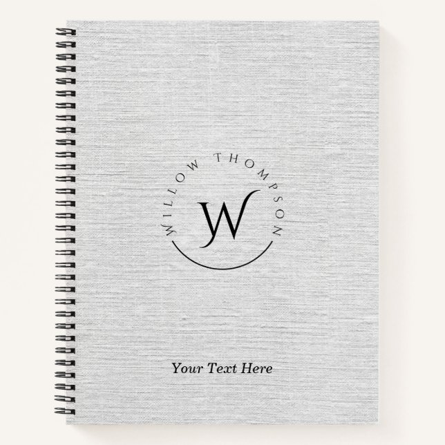 Monogrammed Rustic Gray Linen Elegant Script Notebook (Front)