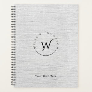 Monogrammed Rustic Gray Linen Elegant Script Planner