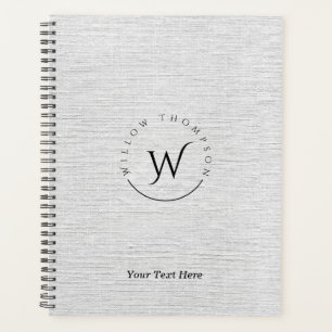 Monogrammed Rustic Gray Linen Elegant Script  Planner