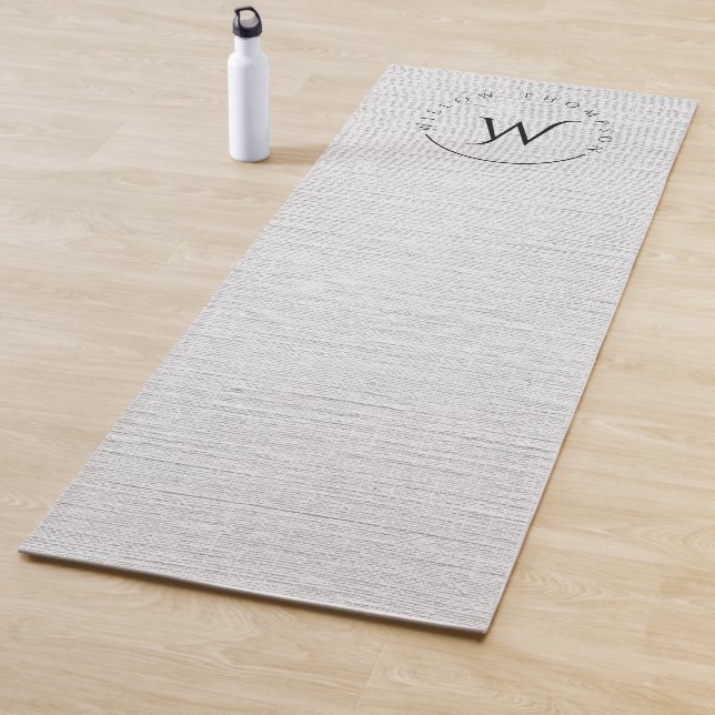 Monogrammed Rustic Gray Linen Elegant Script Yoga Mat (In Situ)
