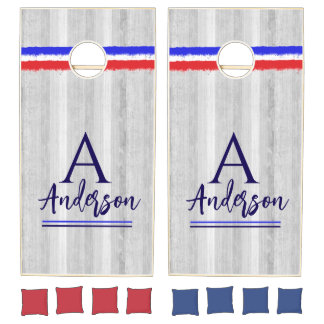 Monogrammed Rustic Gray Patriotic Cornhole Boards Cornhole Set