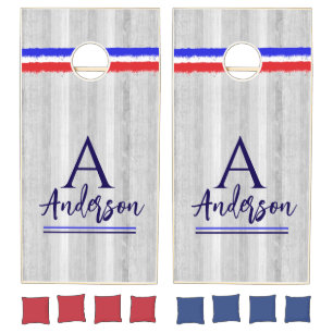 Monogrammed Rustic Gray Patriotic Cornhole Boards Set