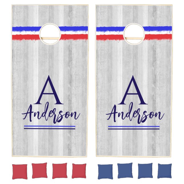 Monogrammed Rustic Gray Patriotic Cornhole Boards Set (Set)