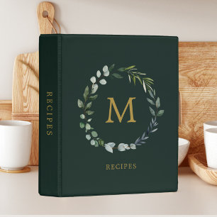 Monogrammed Rustic Green Leaves Greenery Recipe Mini Binder