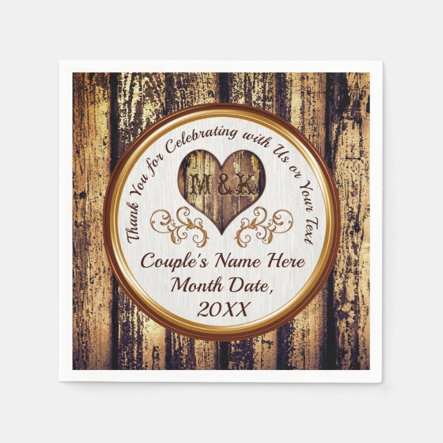 Monogrammed Rustic Personalized Wedding Napkins (Front)