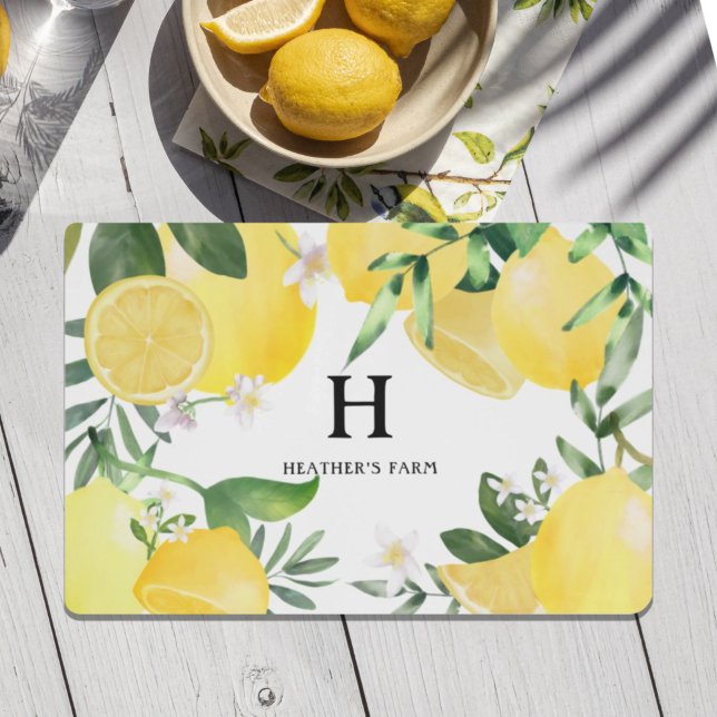 Monogrammed Rustic Summer Lemon Yellow Placemat (Creator Uploaded)