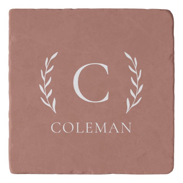 Monogrammed Rustic Terracotta Family Name Elegant Trivet (Front)