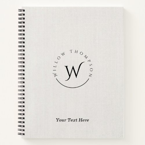 Monogrammed Rustic White Linen Elegant Script  Notebook