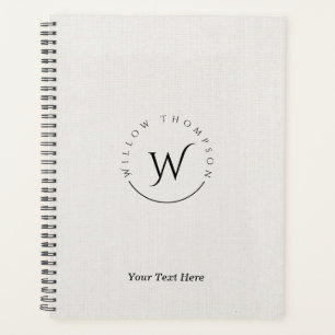 Monogrammed Rustic White Linen Elegant Script Planner