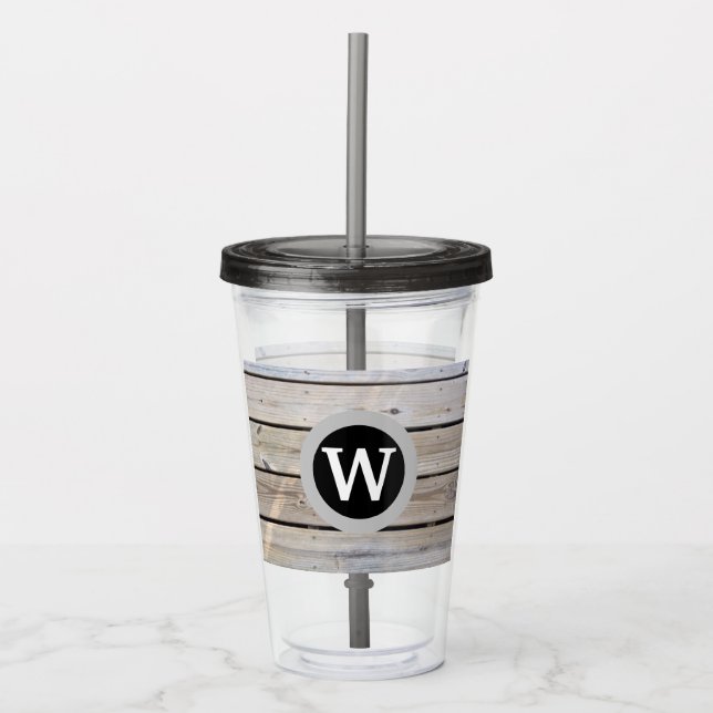 Monogrammed Rustic Wood Beachy Acrylic Tumbler (Front)