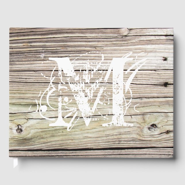 Monogrammed Rustic Wood Boards Guest Book (Front)