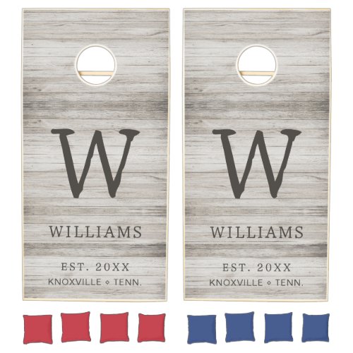 Monogrammed Rustic wood Family reunion Wedding Cornhole Set