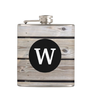 Monogrammed Rustic Wood Flask