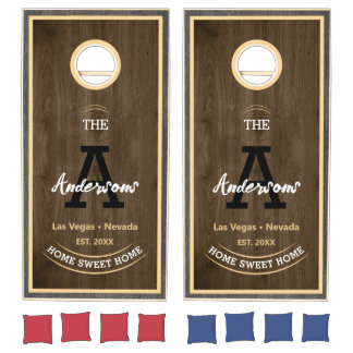 Monogrammed Rustic wood grain Realtor closing gift Cornhole Set