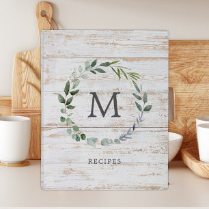 Monogrammed Rustic Wood Green Leaf Greenery Recipe Mini Binder