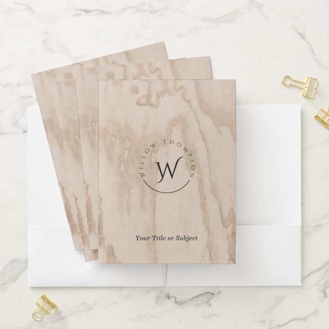 Monogrammed Rustic Wood Texture Elegant Pocket Folder (In Situ)