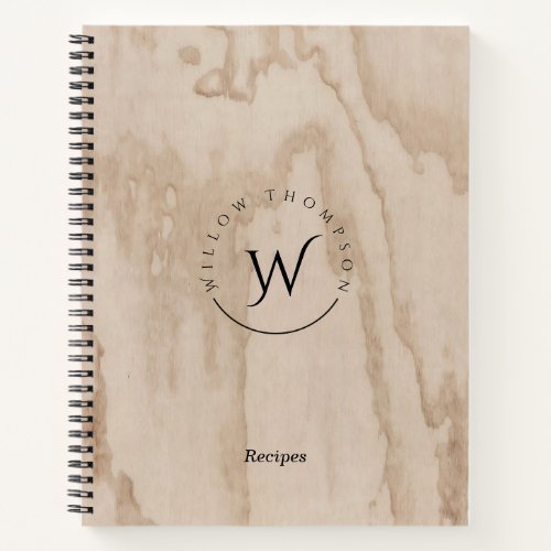 Monogrammed Rustic Wood Texture Elegant Recipe Notebook