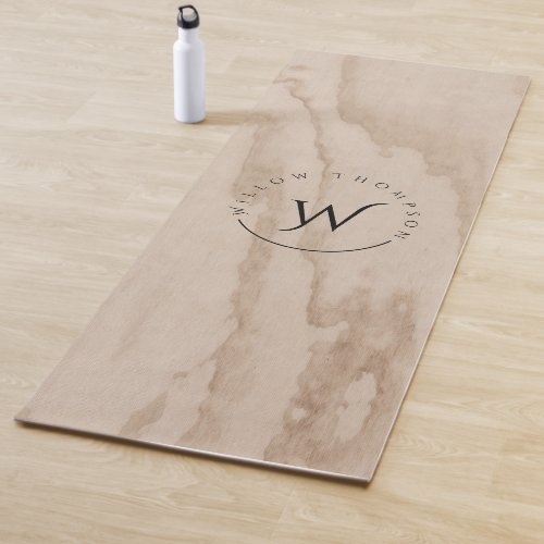 Monogrammed Rustic Wood Texture Elegant Script  Yoga Mat