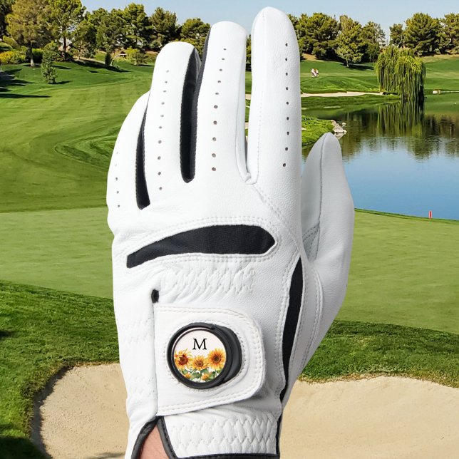 Monogrammed Rustic Yellow Sunflower Garden Golf Glove (In situ)