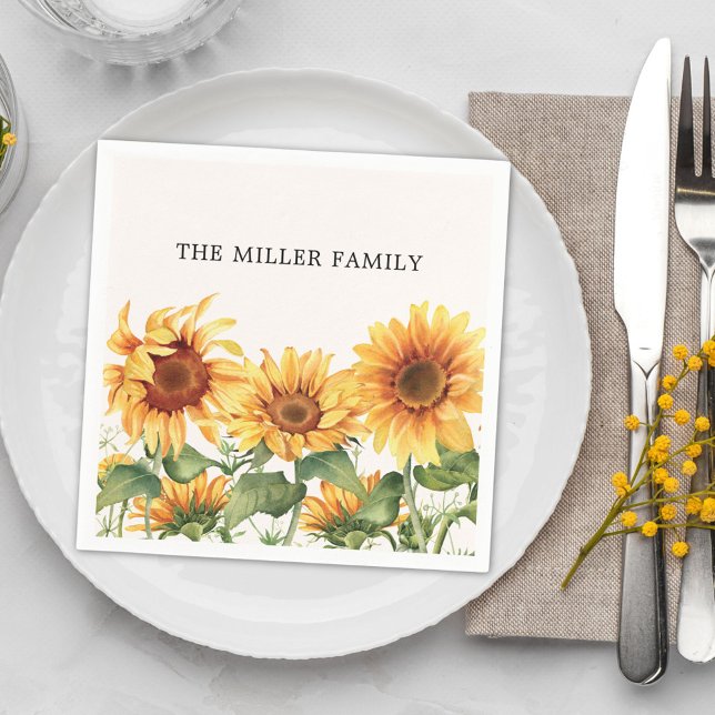 Monogrammed Rustic Yellow Sunflower Garden Napkins (In situ)