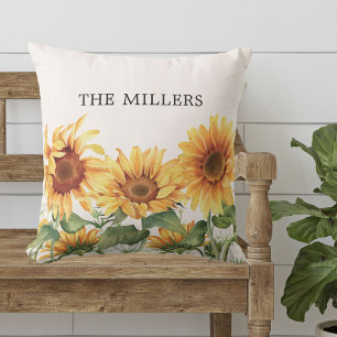 Monogrammed Rustic Yellow Sunflower Garden Outdoor Pillow
