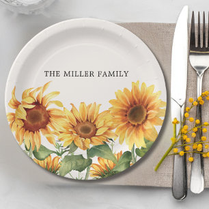 Monogrammed Rustic Yellow Sunflower Garden Paper Plates