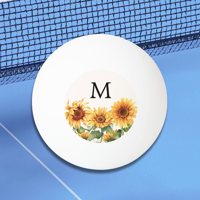 Monogrammed Rustic Yellow Sunflower Garden Ping Pong Ball (In situ)