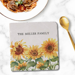 Monogrammed Rustic Yellow Sunflower Garden Trivet