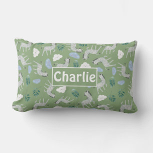 Monogrammed safari pattern for boy sage green lumbar pillow