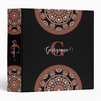 Monogrammed Safari Sunset Bohemian Dot Mandala 3 Ring Binder