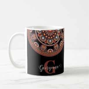 Monogrammed Safari Sunset Bohemian Dot Mandala Coffee Mug