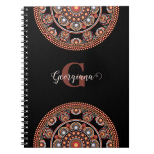 Monogrammed Safari Sunset Bohemian Dot Mandala Notebook