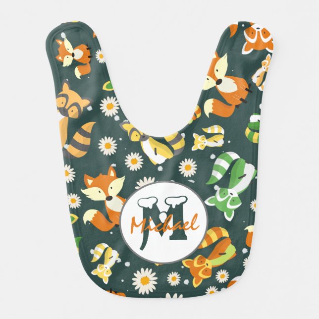 Monogrammed safari Wild animal in jungle navy blue Baby Bib (Front)