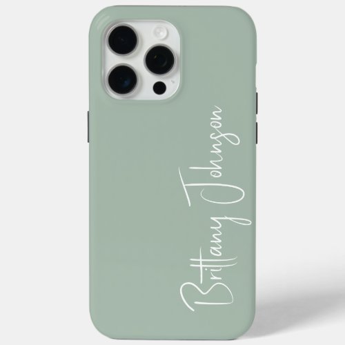 Monogrammed Sage Green iPhone 15 Pro Max Case