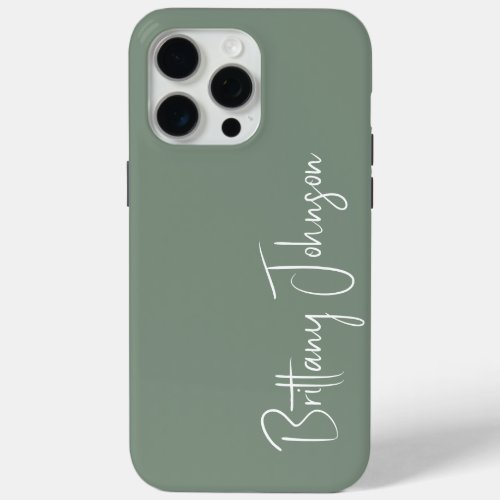 Monogrammed Sage Green iPhone 15 Pro Max Case