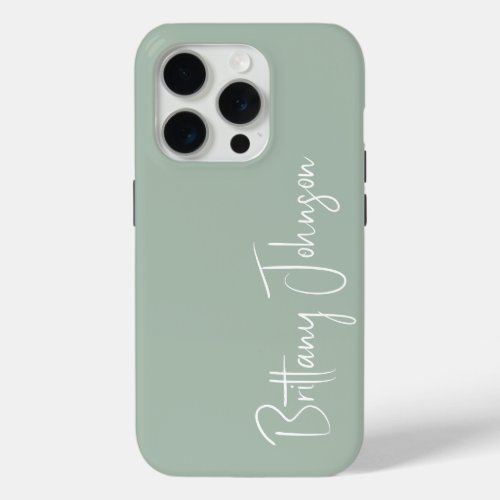 Monogrammed Sage Green iPhone 15 Pro Case