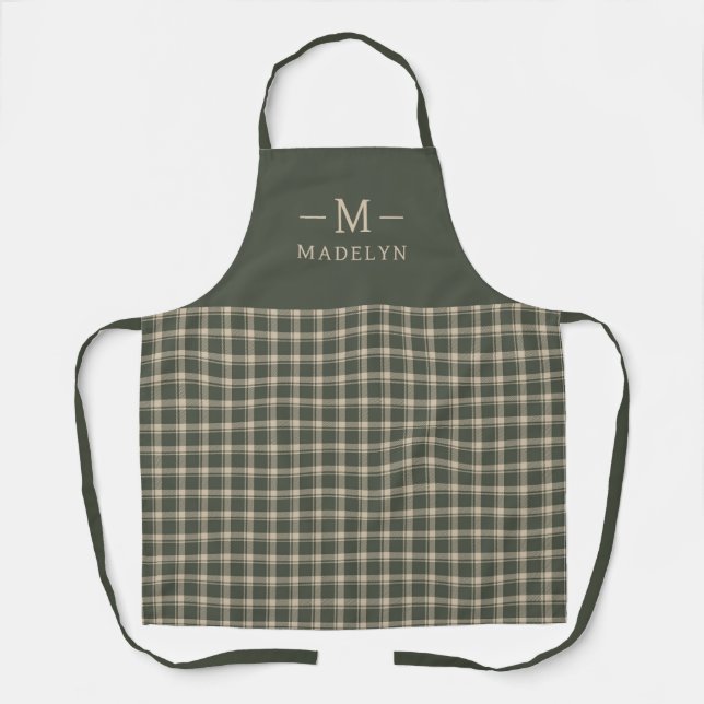Monogrammed Sage Green Elegant Apron (Front)