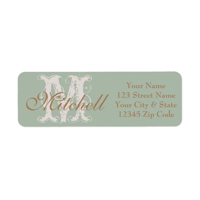 Monogrammed Sage Green gold return address labels (Front)