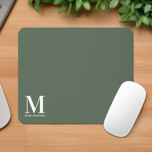 Monogrammed Sage Green Initial Name Electronics  Mouse Pad