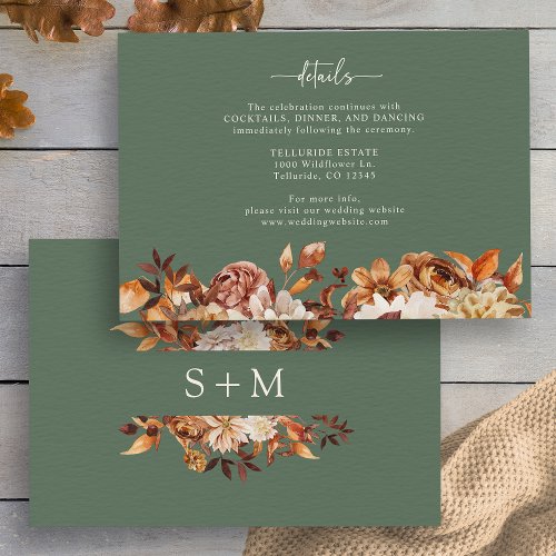 Monogrammed Sage Green Leaves Details Enclosure Card