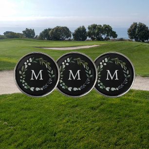 Monogrammed Sage Green Leaves Greenery Wreath  Golf Ball Marker